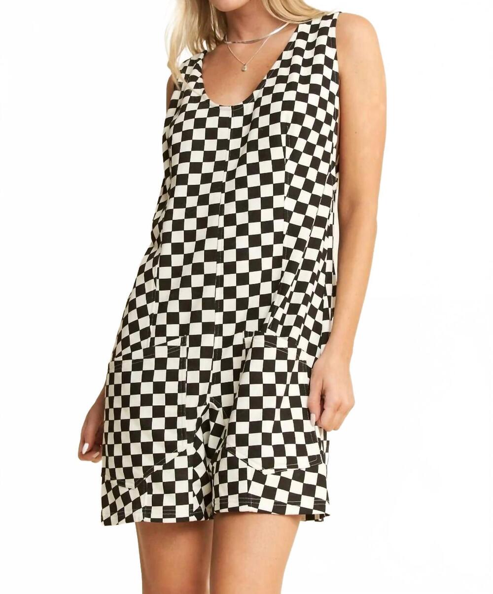 NEW JADE BY JANE checkered print romper in black